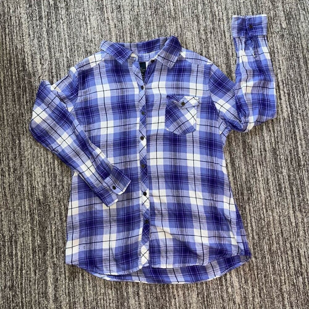Faded Glory Girls Shirt Large Purple Plaid LS Button Up Tartan Casual 90s‎ Y2K
